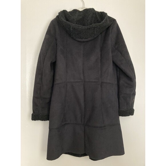 French Connection Faux Shearling Hooded Coat Jacket SMALL Black - Picture 9 of 13